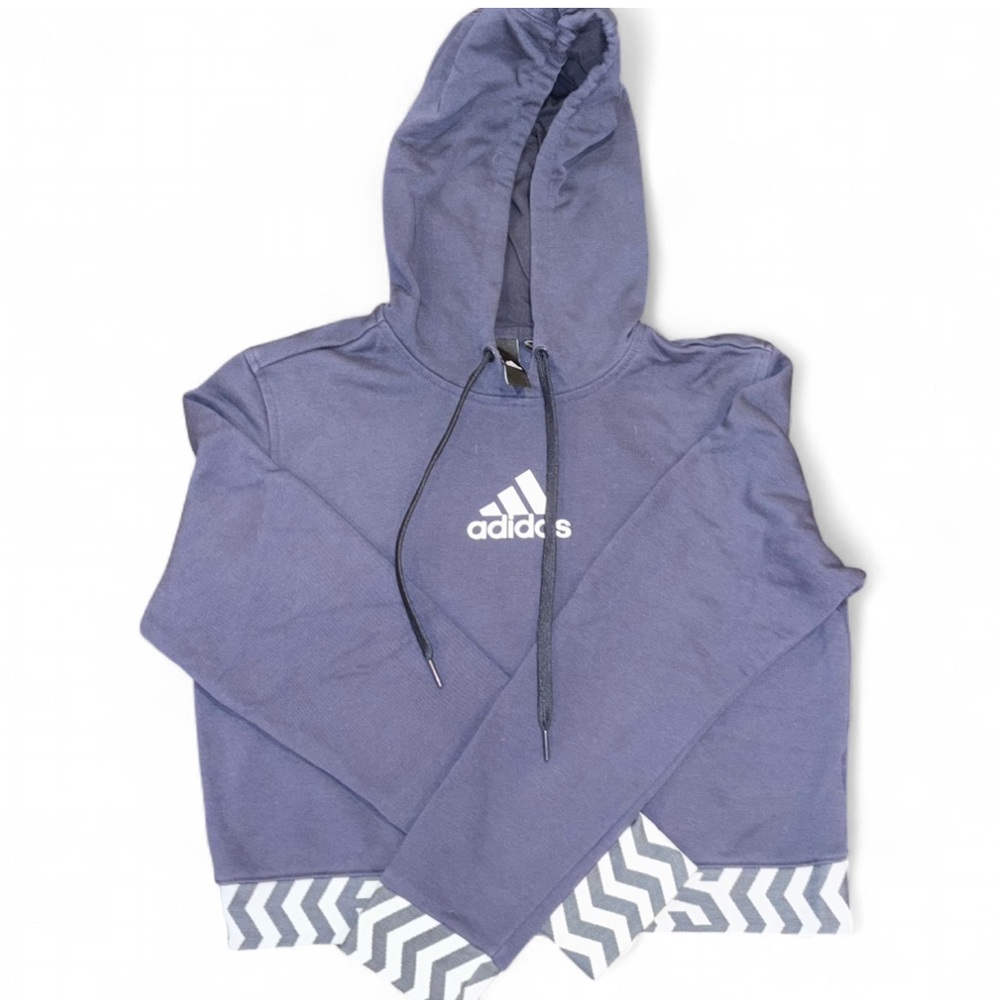 Adidas Women’s Striped Cropped Navy Hoodie- size medium